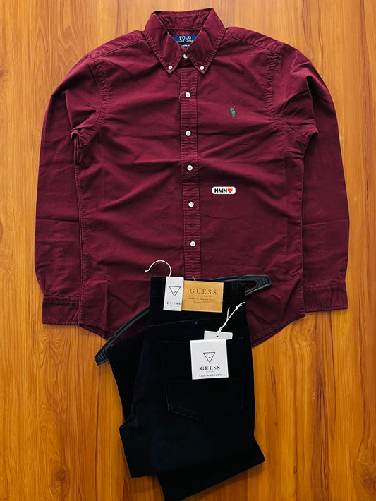 Shirt solid colour. Blast wash. Peach soft. Oxford fabric ( feels like velvet smooth ) so fckn damn awesome. Quality is speaking