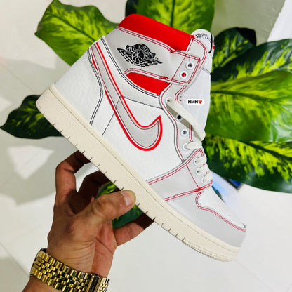 Shoes nike air jordan 1 off white red graphics british white cream