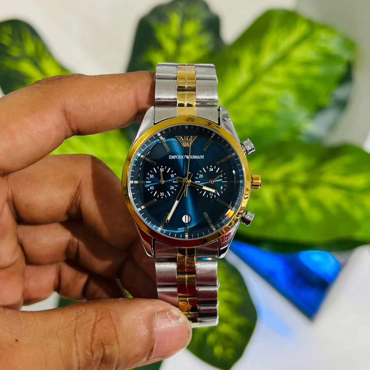 Watch armani silver gold blue